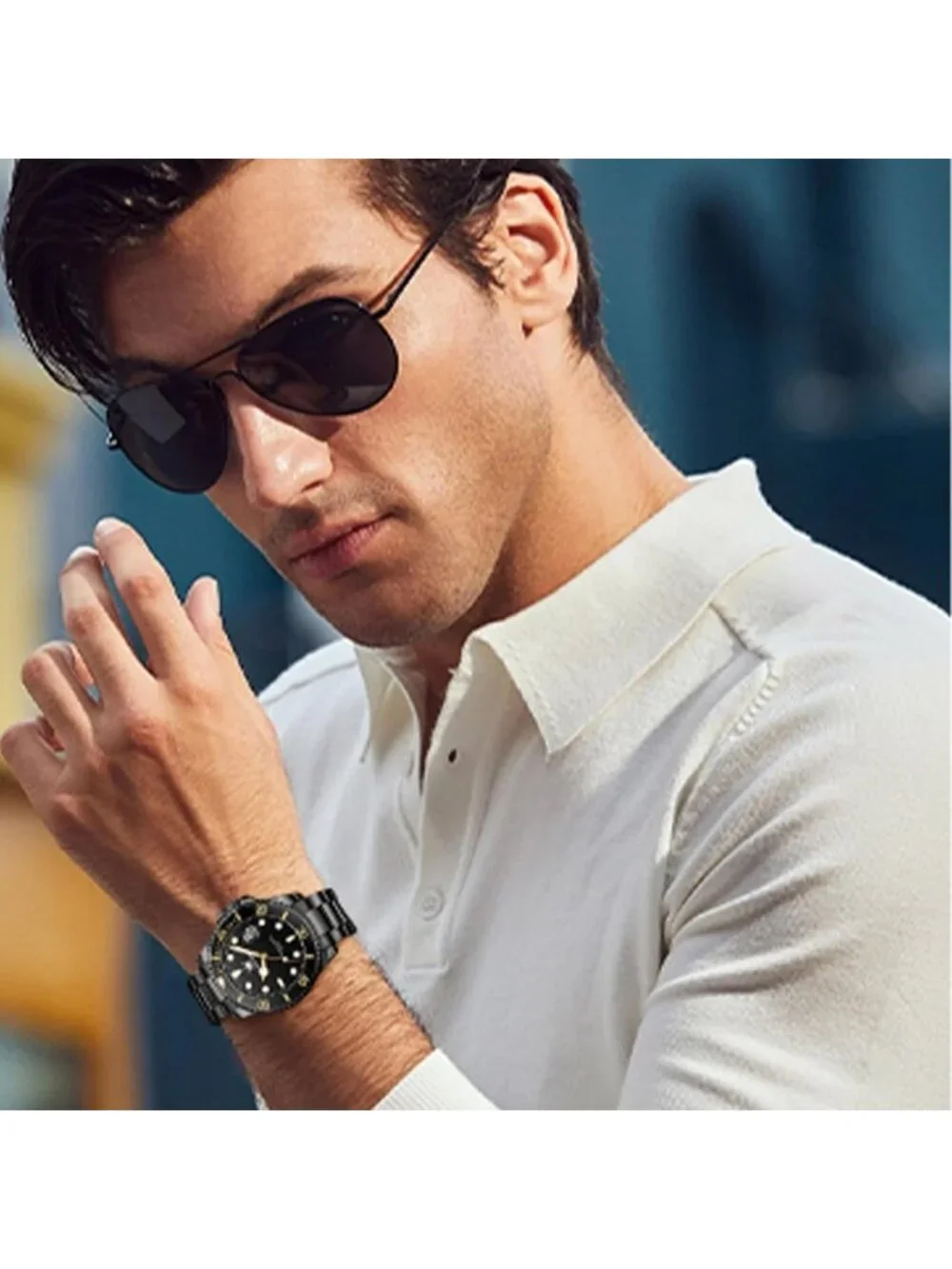 Men's Black Luxury Stainless Steel Waterproof Quartz Big Face Fashion Wristwatch